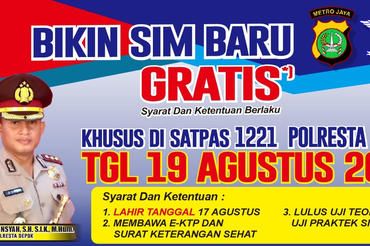 Buat SIM gratis di Polres Depok, Senin (19/8/2019).