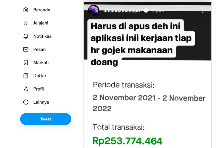 Tangkapan layar cara mengecek transaksi Gojek yang viral seperti Amanda Manopo