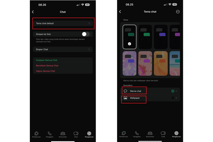 Ilustrasi cara mengubah tema chat WhatsApp.