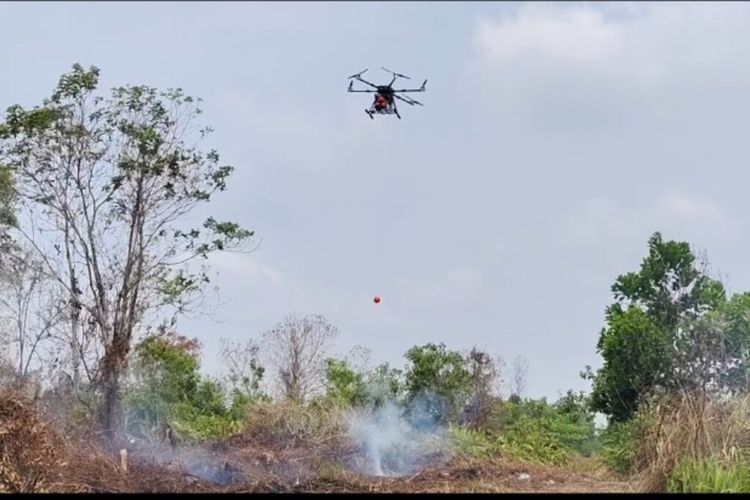 Drone Bawa Bom Bubuk Kering untuk Padamkan Karhutla di Kampar, Pertama Kali Digunakan