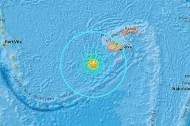 Peta gempa di lepas pantai Fiji, Rabu (4/1/2017).