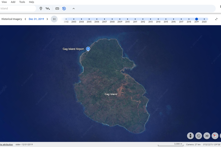 Citra satelit Pulau Gag Raja Ampat tahun 2019.