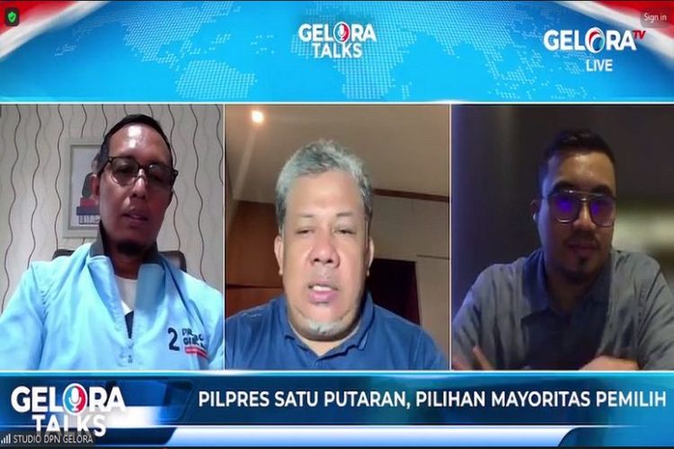 Gelora Talk bertajuk Pilpres Satu Putaran, Pilihan Mayoritas Pemilih, Rabu (31/1/2024) sore.