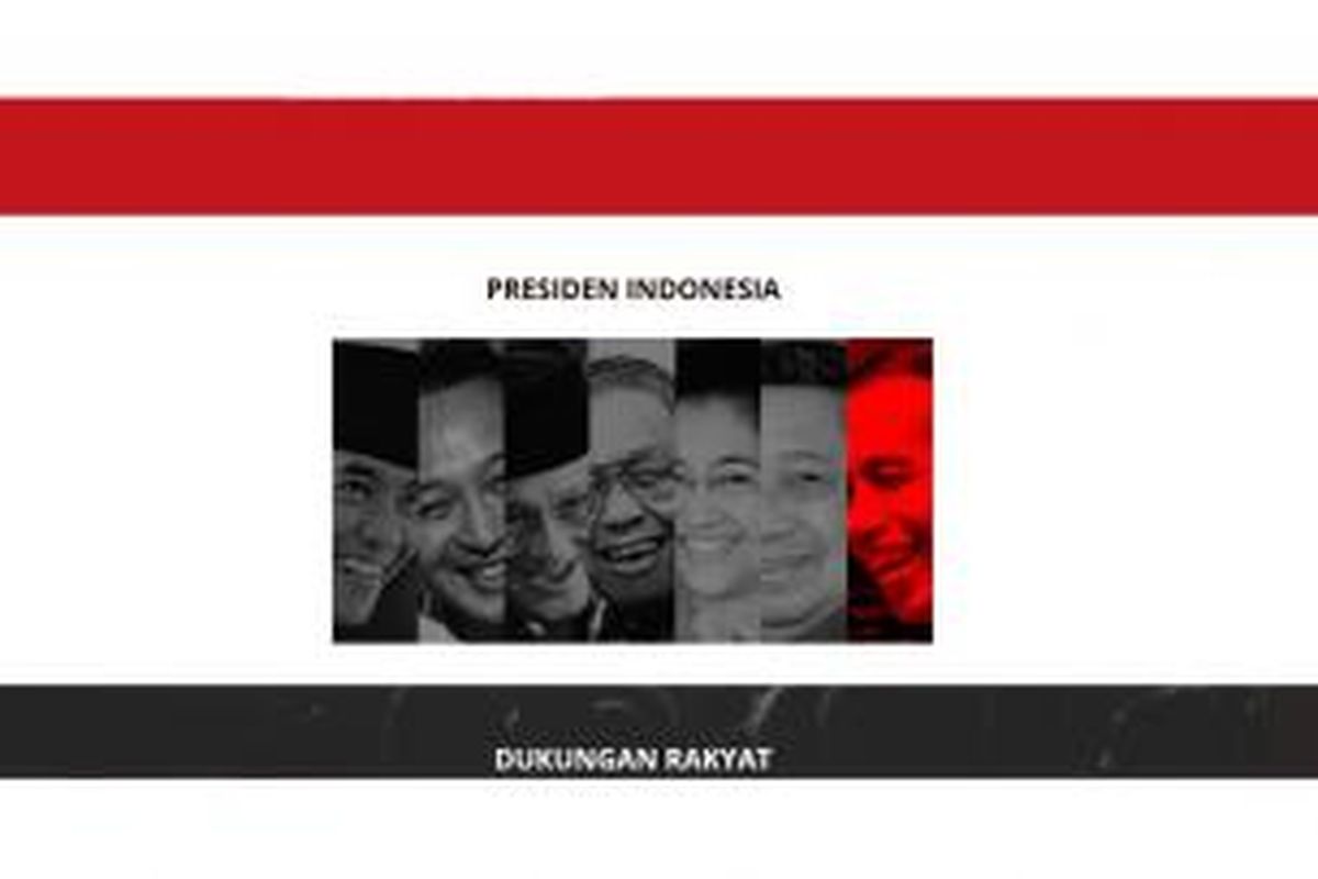 Deretan potret wajah para Presiden Indonesia, dari Soekarno hingga Joko Widodo.