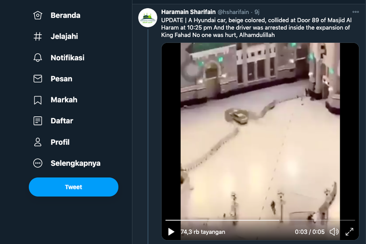 Tangkapan layar video mobil tabrak masjidil haram