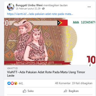Hoaks Pakaian adat Rote di mata uang Timor Leste