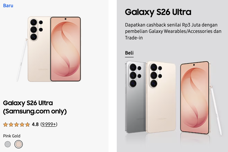 Harga HP Samsung Hari Ini 26 Maret 2026, Beli S26 Ultra Dapat Cahsback Rp 3 Juta