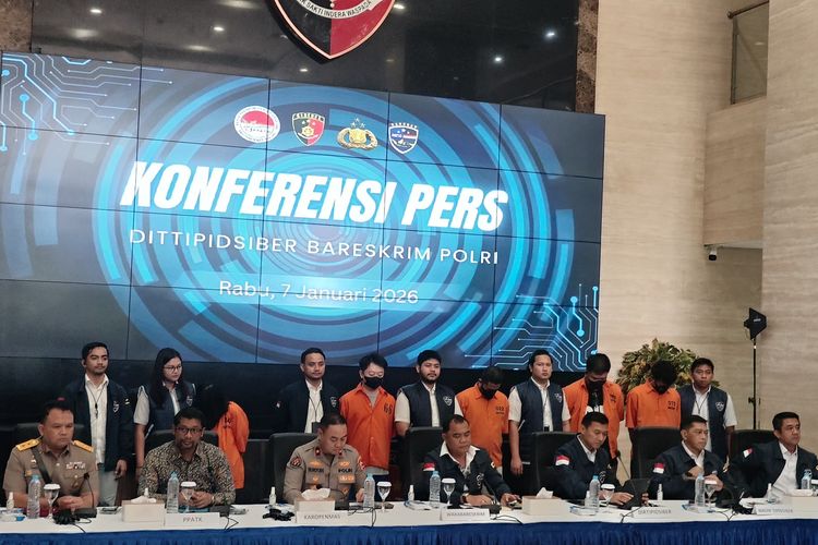 Konferensi pers pengungkapan kasus situs judi online, di Bareskrim Polri, Jakarta, Rabu (7/1/2026).