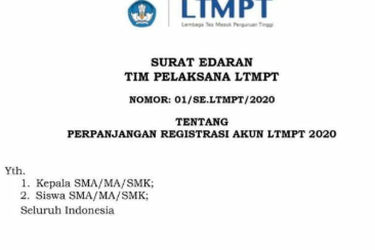 Perpanjangan registrasi akun LTMPT 2020