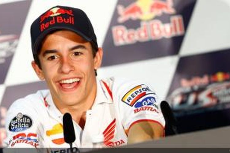 Pebalap Repsol Honda, Marc Marquez berbicara kepada media pada konferensi pers jelang GP Amerika Serikat, Kamis (18/7/2013) waktu setempat.