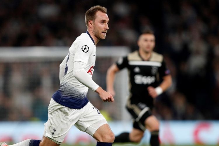 Christian Eriksen saat tampil pada laga Tottenham vs Ajax di Tottenham Hotspur Stadium, London, Inggris, Selasa (30/4/2019).