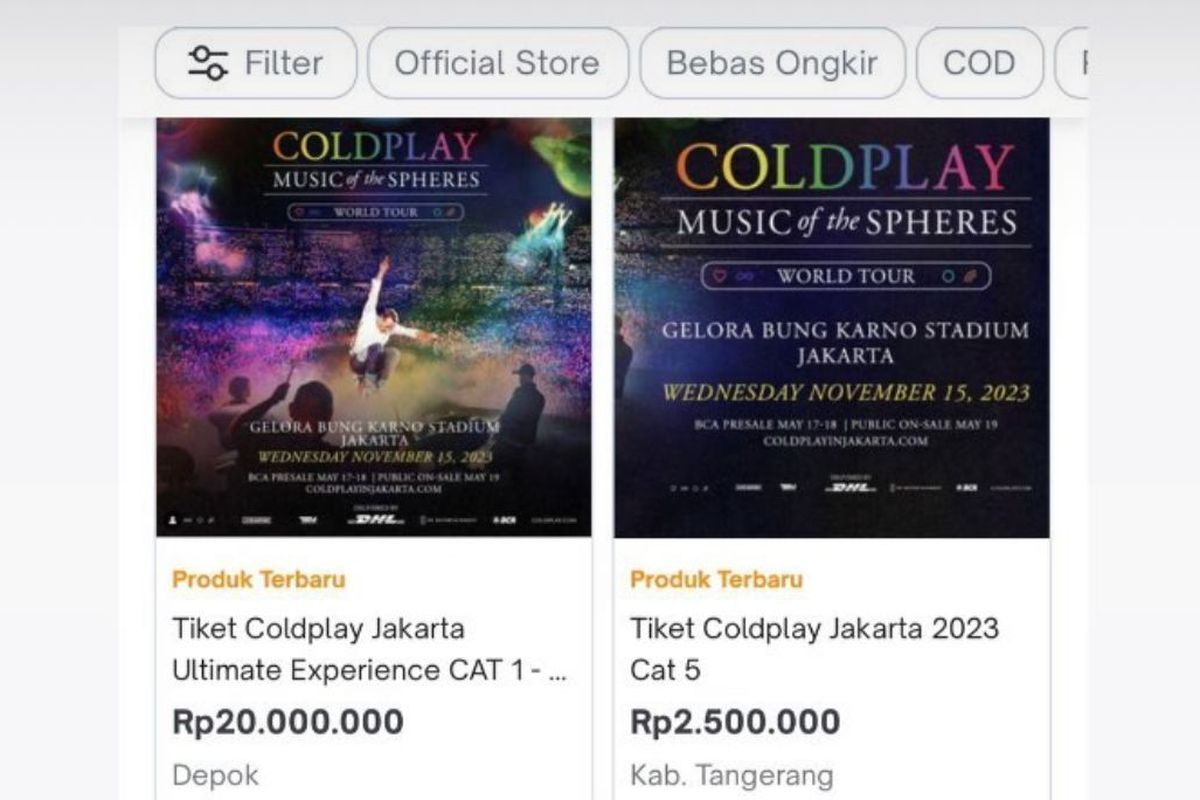 Tiket konser Coldplay di marketplace Tokopedia