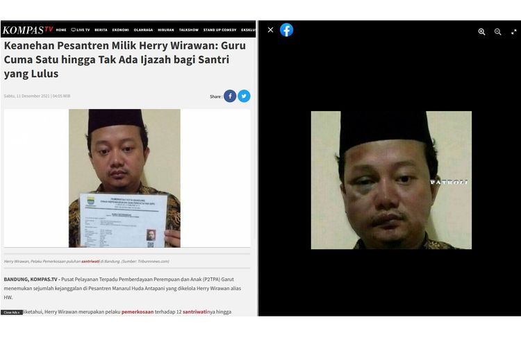 Perbandingan foto asli dan foto rekayasa Herry Wirawan, pelaku pemerkosa 12 santriwati.