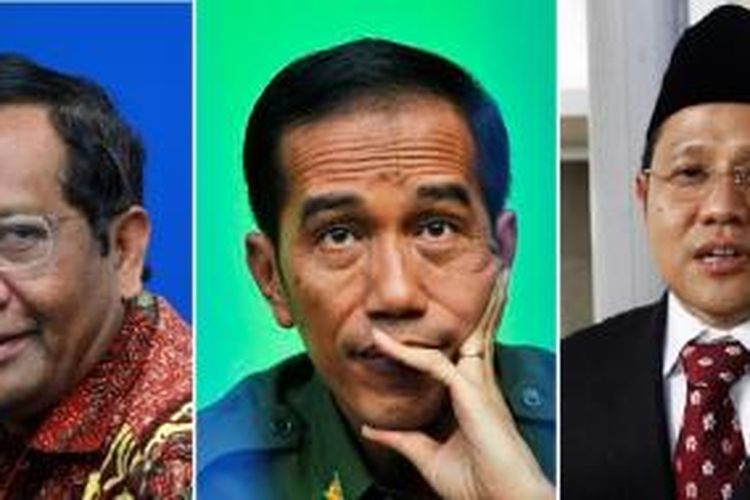 Dari kiri ke kanan: Mahfud MD, Jokowi, dan Muhaimin Iskandar. Ilustrasi foto oleh Kristianto Purnomo, Vitalis Yogi Trisna, dan Dhoni Setiawan.