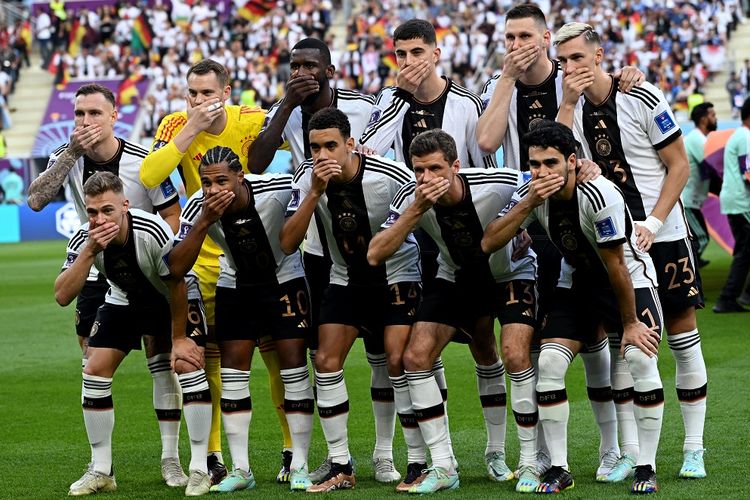 Skuad Jerman dalam laga berhadapan dengan Jepang di Piala Dunia 2022 pada 23 November 2022.