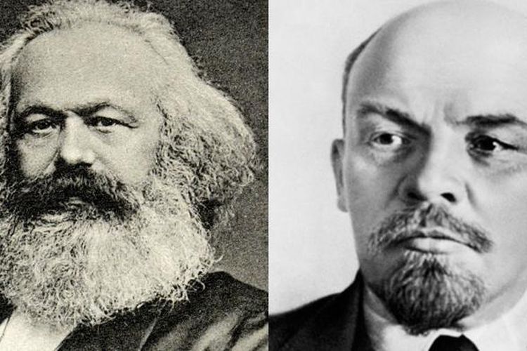 Karl Marx (kiri) dan Lenin (kanan).