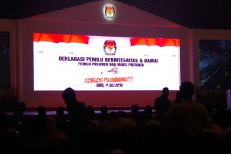 Suasana deklarasi pemilu berintegrasi yang digelar KPU di Gedung Bidakara, Jakarta, Selasa (3/6/2014).