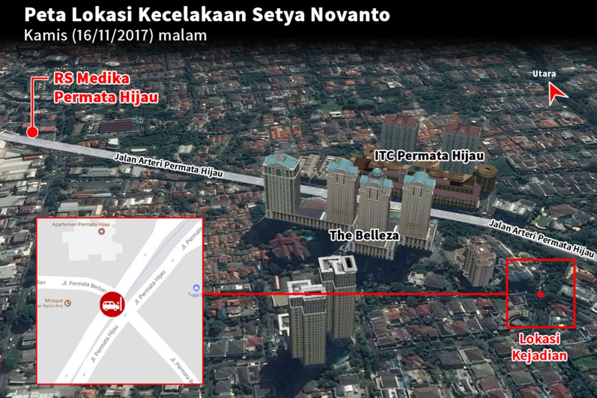 Lokasi kecelakaan Setya Novanto, Kamis (16/11/2017) malam.