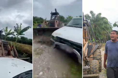 Cekcok soal Parit di Sawah, Pria Ini Tabrak Mobil Warga dengan Ekskavator