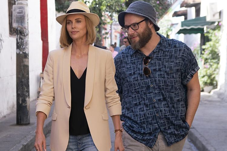 Charlize Theron dan Seth Rogen dalam film komedi Long Shot (2019).