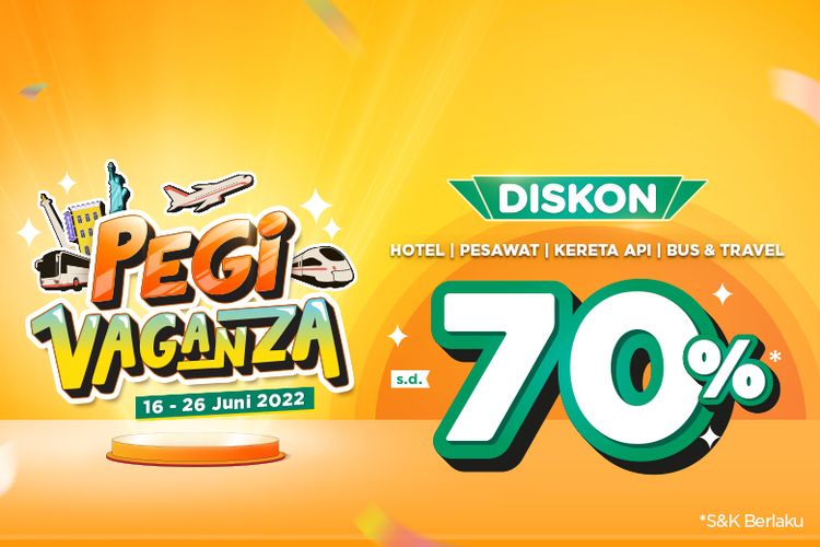 Pada promo PEGIVAGANZA, Pegipegi menawarkan spesial flash sale hotel mewah mulai dari Rp 300.000, bus dan travel mulai dari Rp 20.000. Tak hanya itu, kamu juga bisa memanfaatkan diskon spesial lainnya pada promo PEGIVAGANZA hingga 70 persen untuk pemesanan hotel, tiket pesawat, kereta api, bus, dan travel, baik perjalanan domestik maupun internasional.
