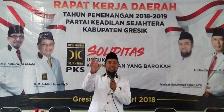 Ketua DPC PKS Gresik Fahrizal Muhammad Kohar di sela agenda Rapat Kerja Daerah (Rakerda), Minggu (28/1/2018).