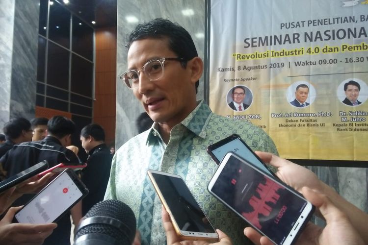 Mantan Gubernur DKI Jakarta Sandiaga Salahuddin Uno di Kompleks Parlemen, Senayan, Jakarta, Kamis (8/8/2019).