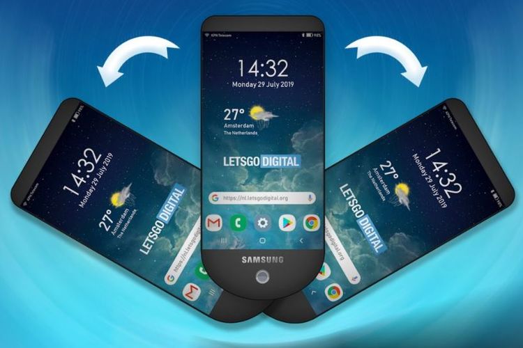 Ilustrasi ponsel tiga layar dari Samsung