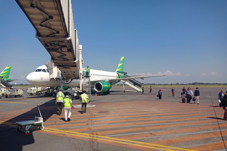 Pesawat maskapai Citilink di Bandara Juanda, Surabaya, Senin (14/5/2018).