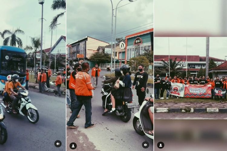 Pembagian takjil komunitas driver ShopeeFood di Yogyakarta.