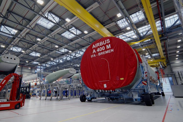 Airbus A400M MSN150 pesanan kedua Indonesia di pabrik Airbus di Sevila, Spanyol, Januari 2025.