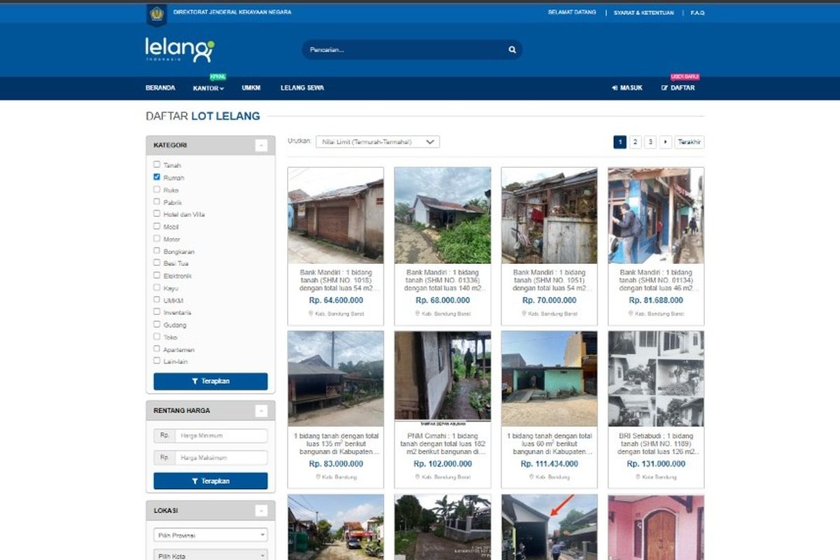 DJKN melalui lelang.go.id memfasilitasi lelang rumah yang berlokasi di Bandung, Jawa Barat.