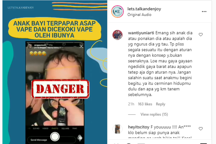 Tangkapan layar video anak balita yang dicekoki rokok elektrik oleh perempuan dewasa