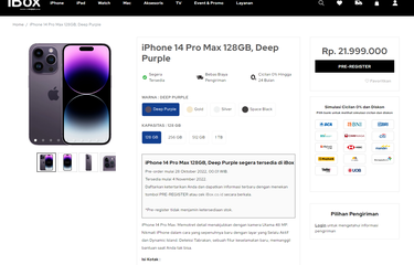 Harga iPhone 14 Pro Max di Indonesia mulai Rp 21,9 juta untuk varian 128 GB.