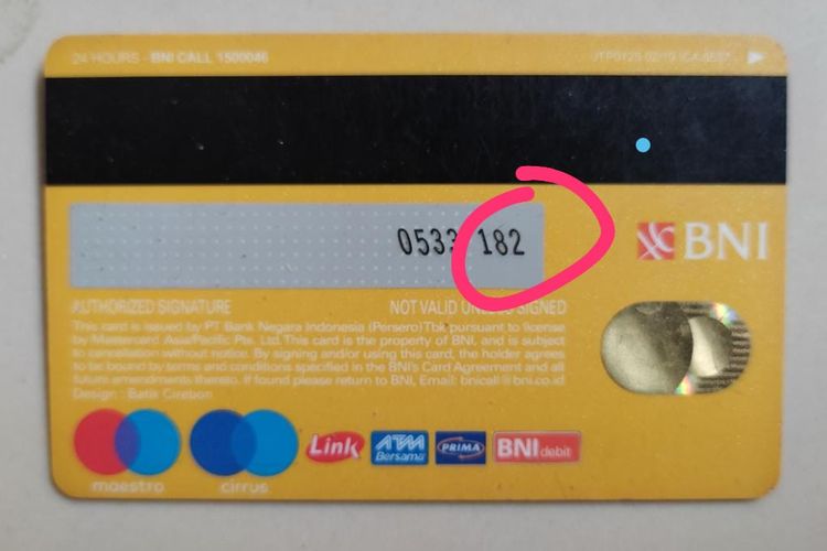Letak nomor rekening di kartu ATM BNI atau nomor rekening bni di kartu ATM di Bank BNI.