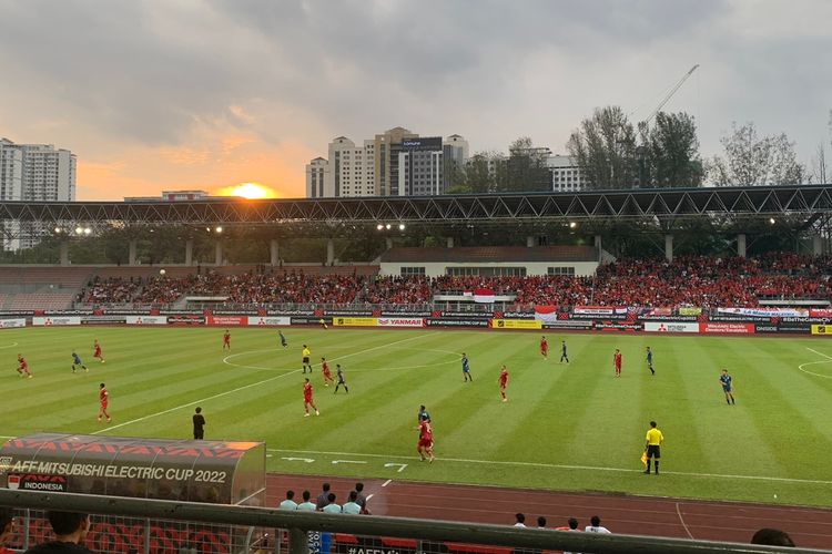 Suasana Stadion Kuala Lumpur saat laga Grup A Piala AFF 2022 antara timnas Indonesia dan Brunei yang berlangsung pada Senin (26/12/2022) sore WIB. Timnas Indonesia menang telak 6-0 dan untuk sementara naik ke puncak klasemen Piala AFF 2022 Grup A.