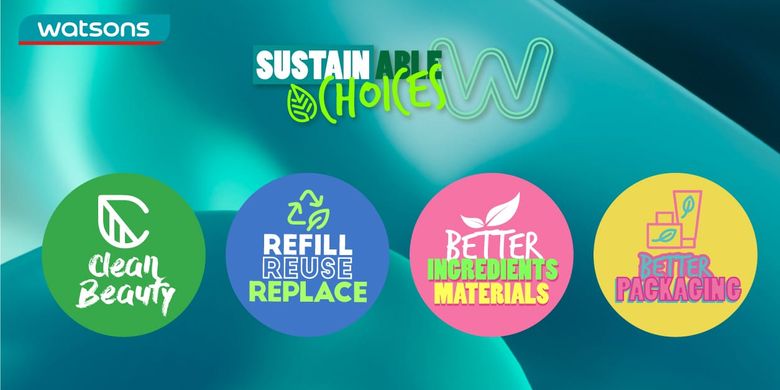 Produk keberlanjutan atau Sustainable Choices dari Watsons yang diluncurkan untuk memerangi dampak perubahan iklim serta mendorong konsumen bergaya hidup berkelanjutan. 