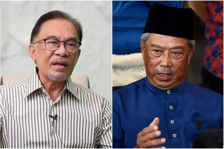 Kolase foto Perdana Menteri (PM) Malaysia Anwar Ibrahim (kiri) dan mantan PM Malaysia Muhyiddin Yassin (kanan).