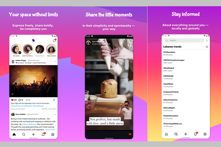 Tampilan aplikasi UpScrolled, media sosial bikinan startup Palestina