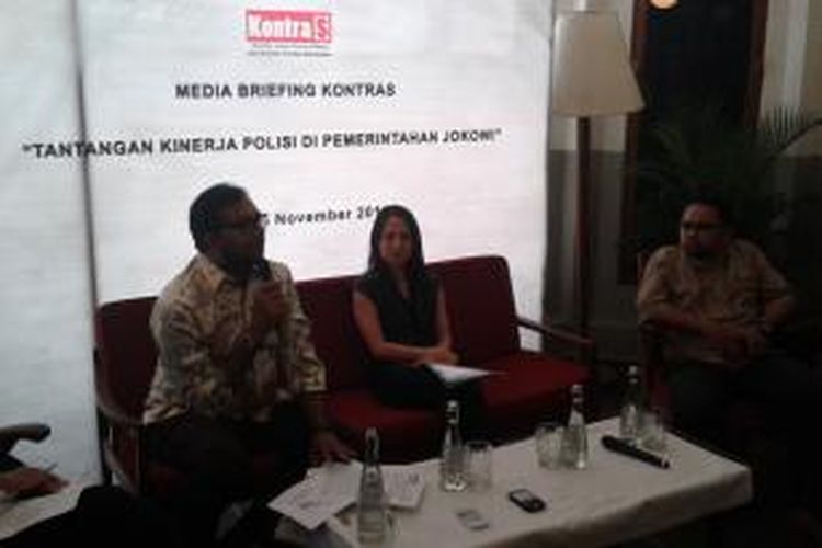 Komisi untuk Orang Hilang dan Korban Tindak Kekerasan (Kontras), menggelar diskusi bertema Tantangan Kinerja Institusi Polri dalam Pemerintahan Jokowi-JK, di Cikini, Jakarta Pusat, Selasa (4/11/2014).