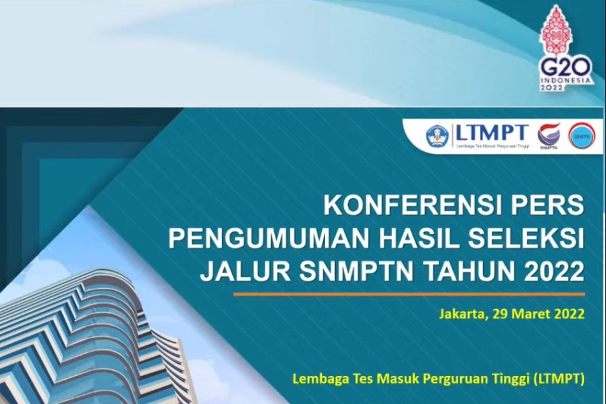 Ketua LTMPT 2022 Prof. Mochamad Ashari menjelaskan PTN penerima SNMPTN terbanyak 2022. Hal itu diungkapkan pada Konferensi Pers Pengumuman Hasil Seleksi Jalur SNMPTN 2022 secara daring, Selasa (29/3/2022).