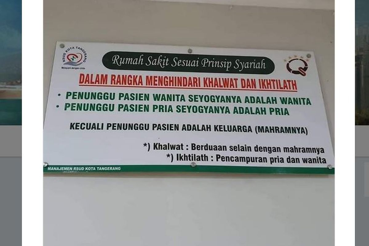 Imbauan dari RSUD Tangerang agar pasien dijaga orang yang satu gender atau mahramnya beredar di media sosial. 