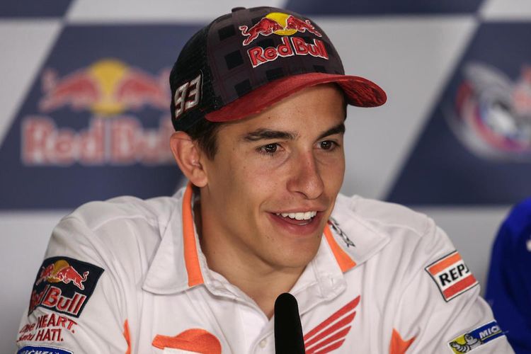 Pebalap Repsol Honda Team asal Spanyol, Marc Marquez, menjawab pertanyaan wartawan saat konferensi pers jelang GP Americas di Circuit of The Americas (COTA), Austin, Kamis (20/4/2017).