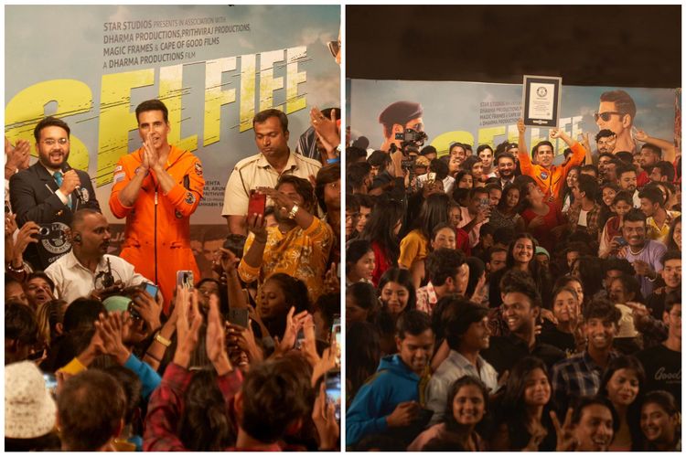 Aktor asal India Akshay Kumar bersama penggemarnya memecahkan rekor selfie terbanyak dalam waktu tiga menit. 