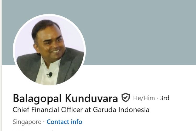 Mantan petinggi Singapore Airlines Balagopal Kunduvara yang ditunjuk jadi Direktur Keuangan dan Manajemen Risiko Garuda Indonesia.