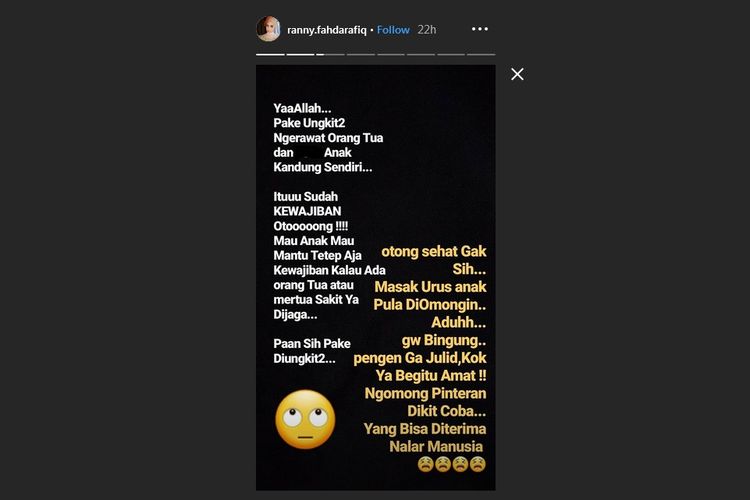 Postingan Instagram Ranny, kakak ipar Fairuz A Rafiq.