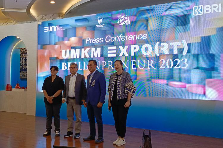 Konferensi Pers BRI UMKM EXPO(RT) BRILIANPRENEUR 2023 di BRILiaN Center, Jakarta Pusat pada Rabu (22/11/2023).