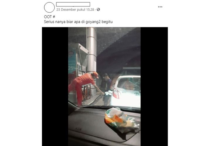 Tangkapan layar video yang menampilkan seorang pengemudi menggoyang-goyangkan mobilnya saat mengisi bahan bakar minyak (BBM) ramai di media sosial.