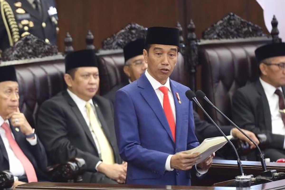 Presiden Joko Widodo saat menyampaikan pidato dalam Sidang Tahunan MPR 2019, Jumat (16/8/2019).