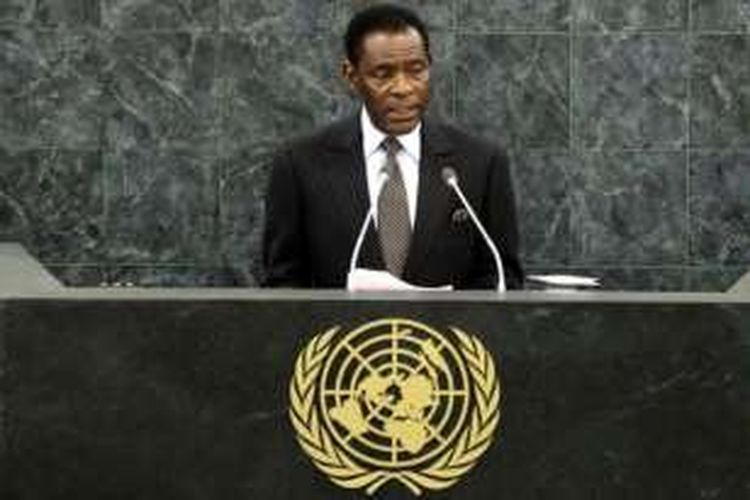 Presiden Guinea Ekuatorial Teodoro Obiang Nguema (74) saat berpidato di sidang umum PBB di New York.